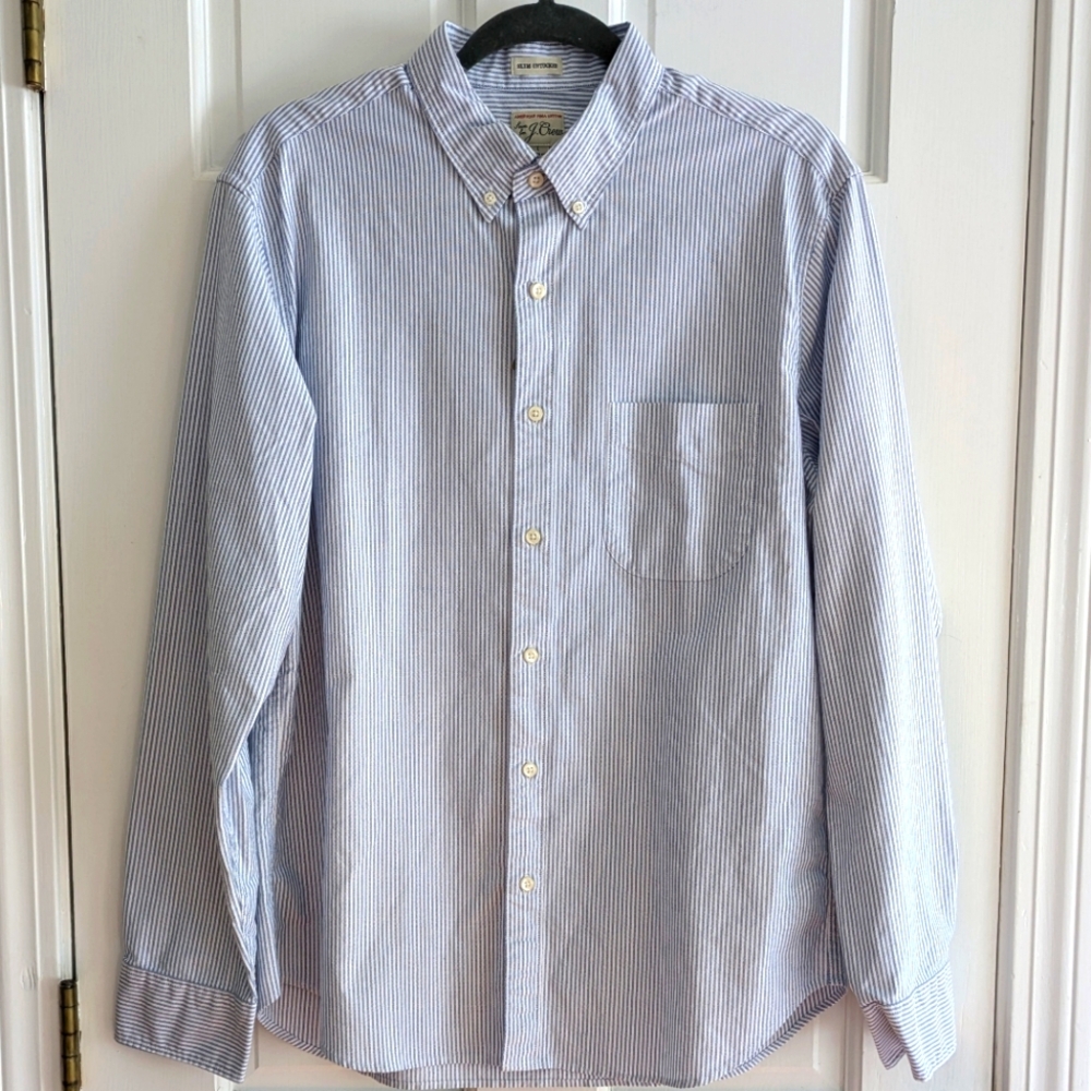 NWT Men's J.Crew American Pima cotton slim untucked blue and white shirt size L